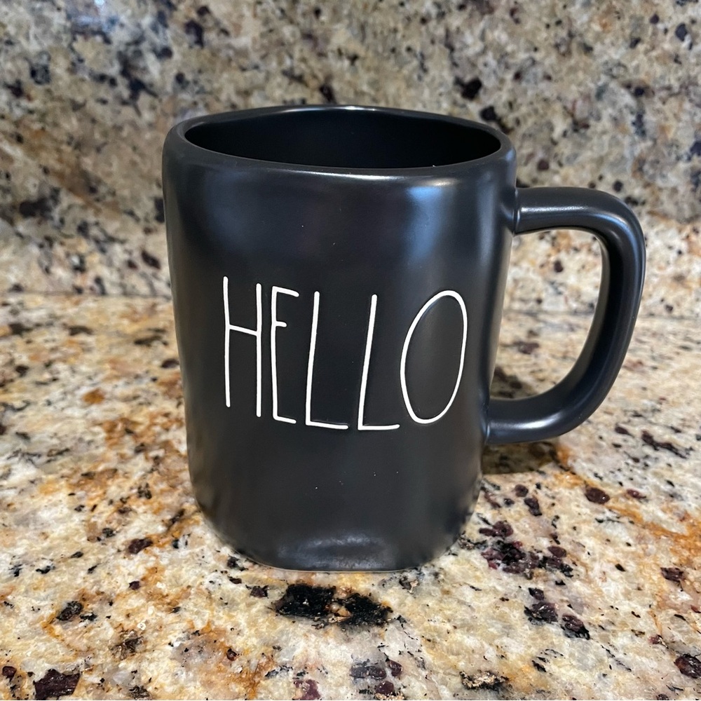 Rae Dunn “Hello” black ceramic mug